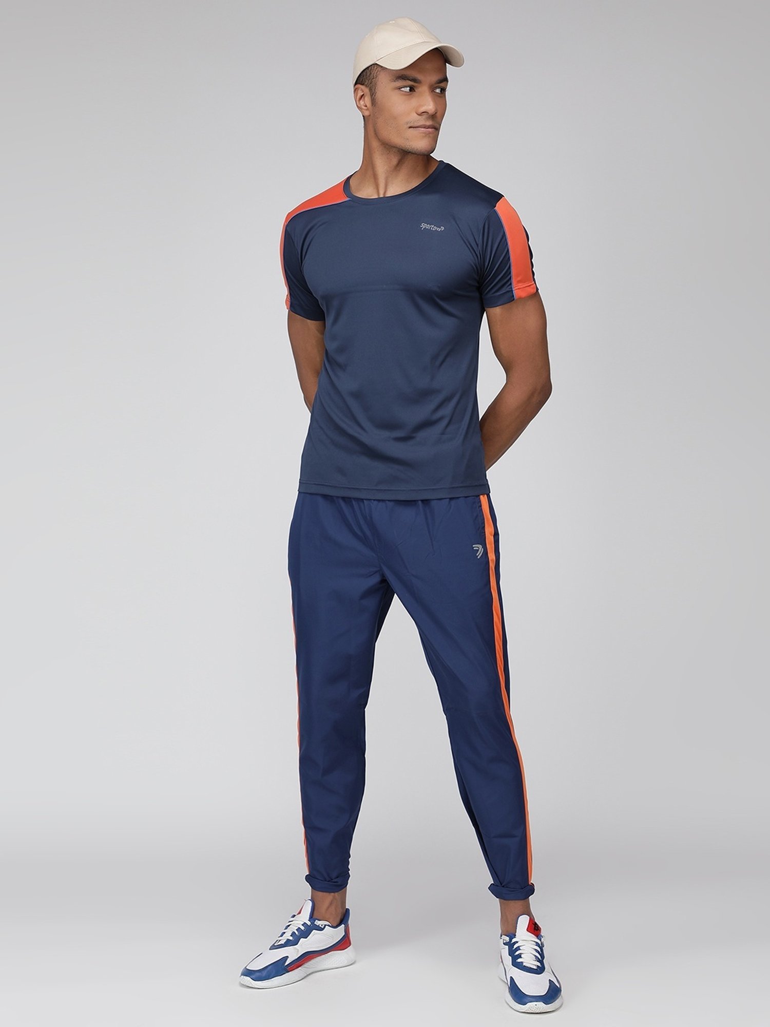 Sporto Navy Regular Fit Colour Block Sports T-Shirt