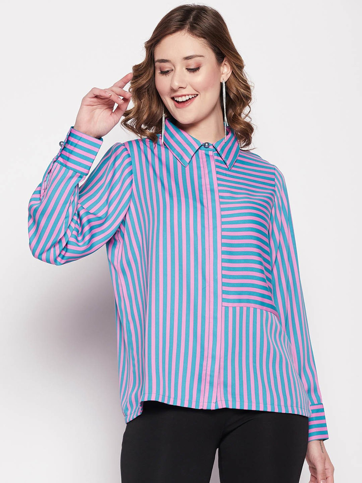 Camla by MADAME Blue & Pink Striped Shirt