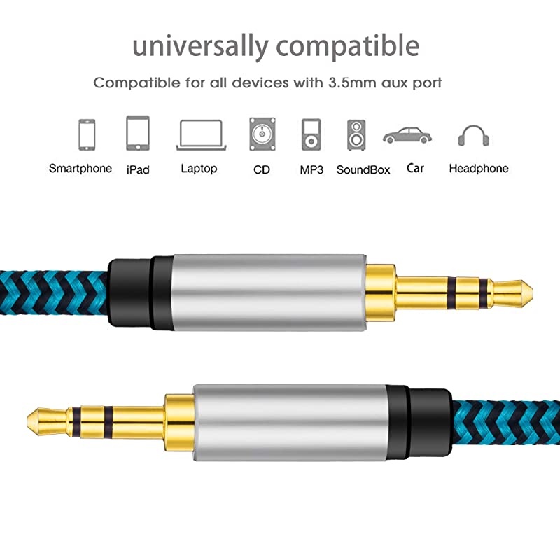 Aux Cable 50 ft 35mm Male to Male Stereo Aux Cord 35mm Auxiliary Audio Cable Nylon Braided Male to Male Stereo Audio Cables Compatible CarHome StereosSpeakeriPhone iPod iPadHeadphones