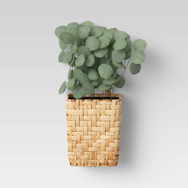 Hanging Woven Planter with Eucalyptus Plants Wall Sculpture Green - Threshold™