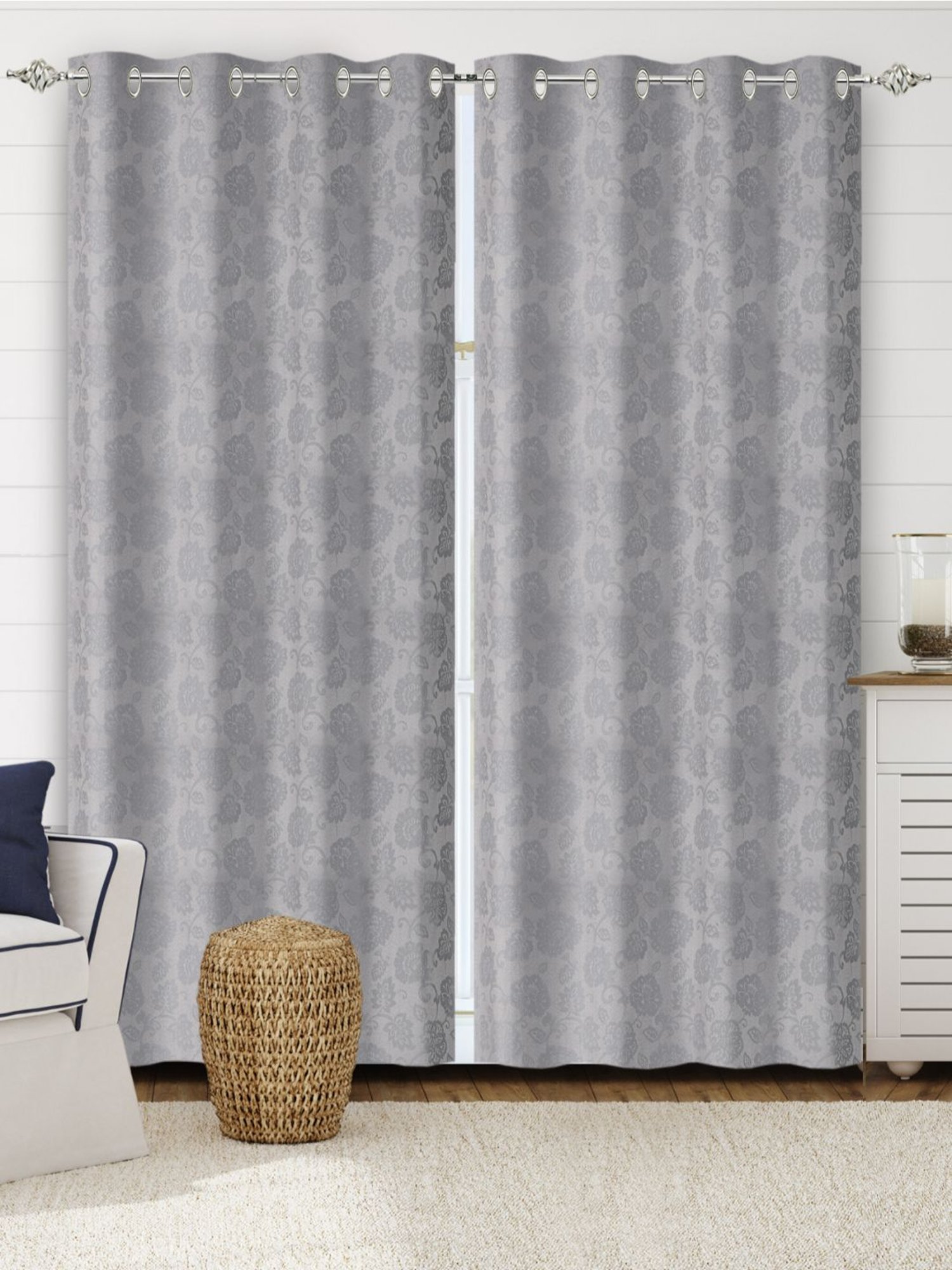 Saral Home Abstract Grey Cotton 9ft Door Curtains - Set of 2