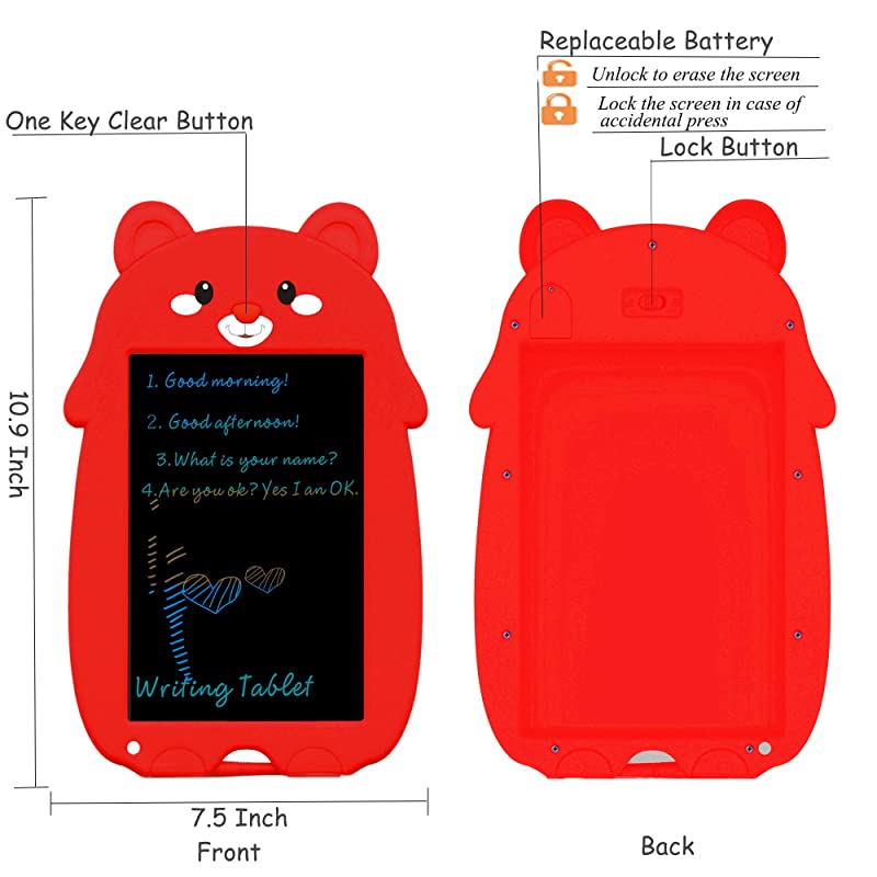 LCD Writing Tablet for Birthday GiftKids Toy 85 Inch Colorful LCD Writing Tablet Electronic Writings Pads Drawing Gifts for Kids Office Blackboard Erase Button Lock IncludedRedMc