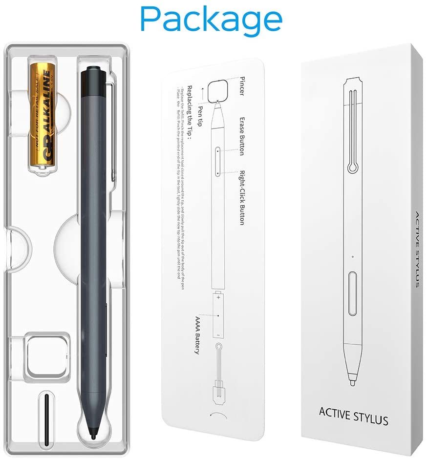 MPIO Pen for Surface with Palm Rejection & Pressure Sensitivity Stylus Pencil for Surface Pro 2019 3/4/5/6/7/X, Surface Book1/2, Surface Go/Studio/Laptop 2/3 and More - Free AAAA Battery & Soft Nib
