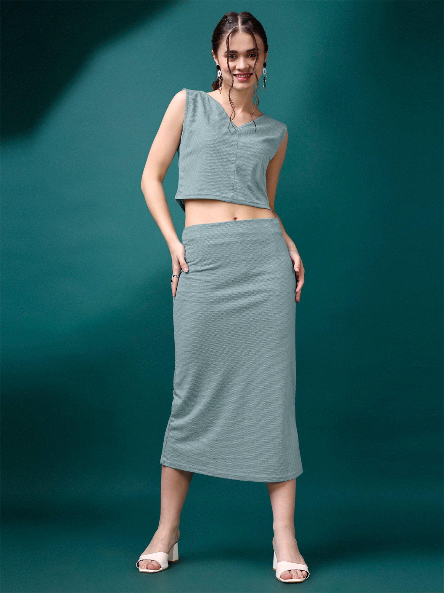 PURVAJA Grey Midi Co-Ord Set