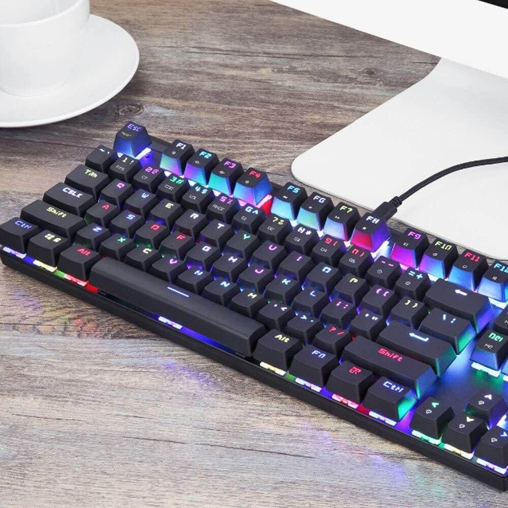 Wired Mechanical Gaming Keyboard, Metal 87 Keys RGB Blue Red Switch LED Backlit klavye for Gamer Computer Overwatch Dota (Color : Red White)