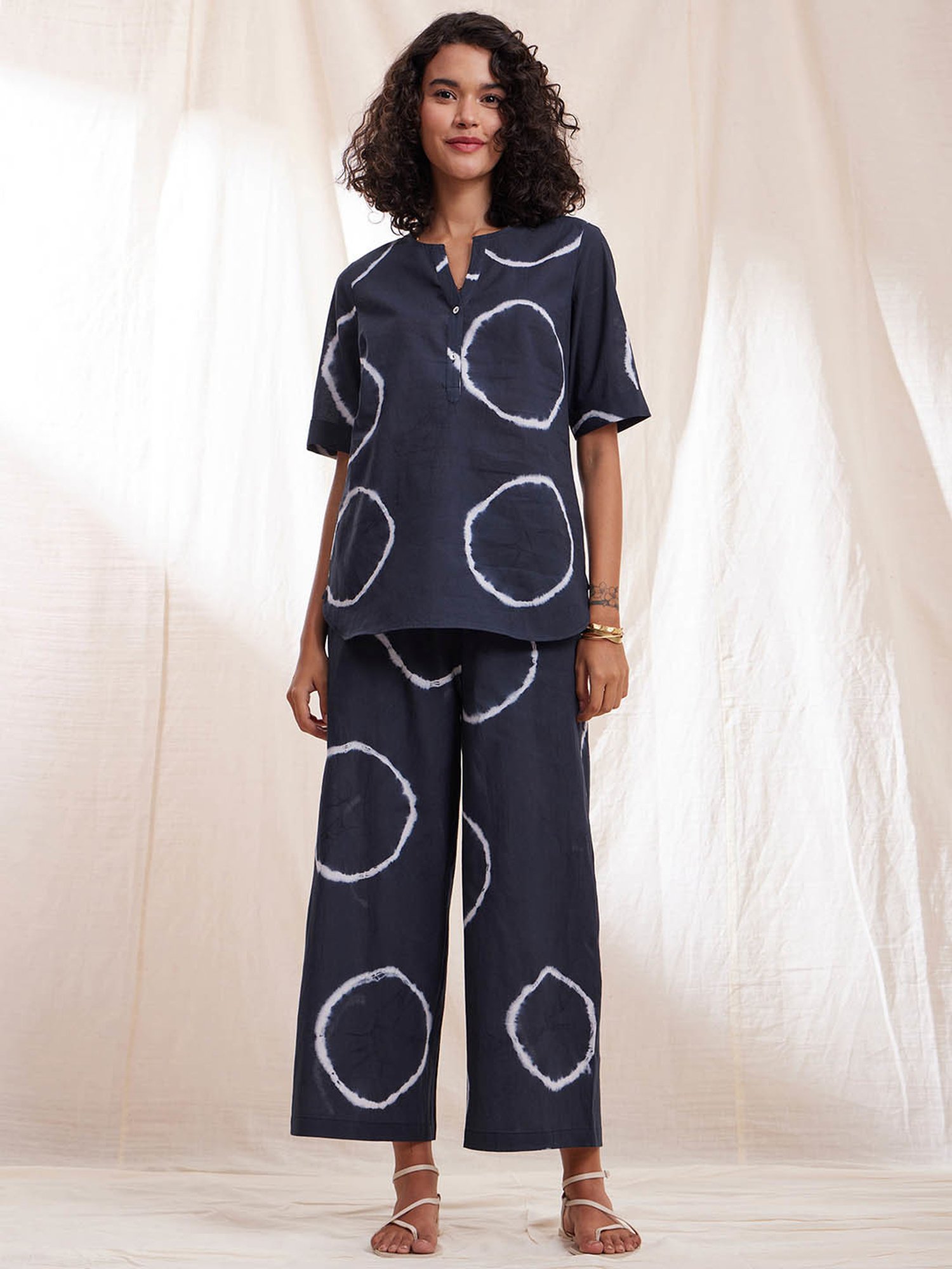 Pink Fort Black Cotton Tie-Dye Top With Pants