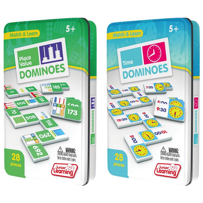 Junior Learning Place Value & How To Tell Time Dominoes - 2 Domino Games