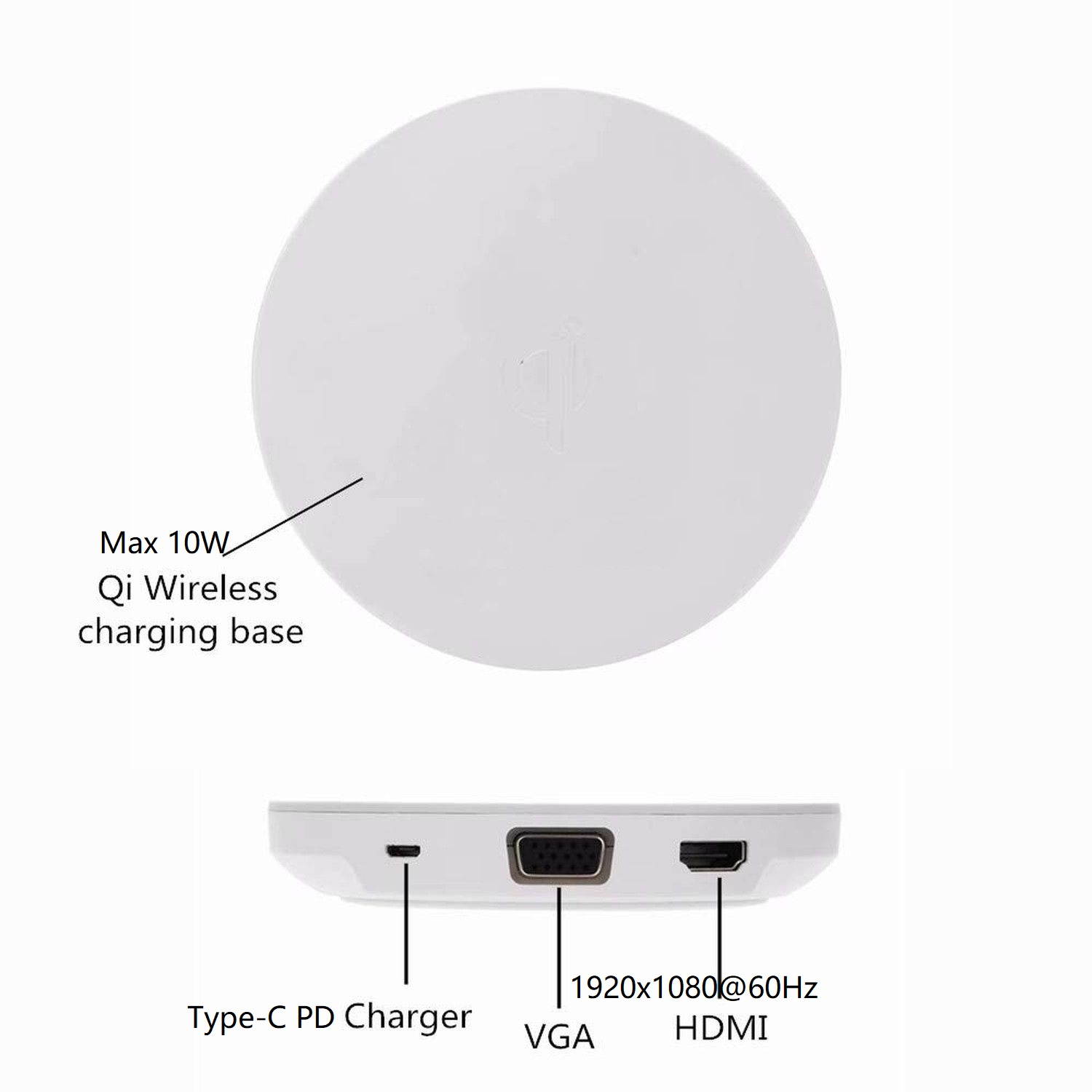 Type-C to HDMI VGA 1080p HD Video Converter Charging Pad with 10W  Qi Wireless Charger,  10W Qi Charging Dock with USB-C  HDMI / VGA Video Adapter.