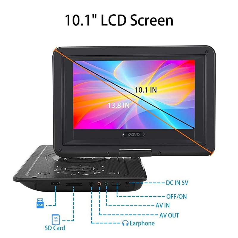 13.9'' Portable DVD Player for Kid, with Swivel Screen, Remote Control, Car Charger, Game Controller, Personal DVD Players with 5 Hour Rechargeable Battery