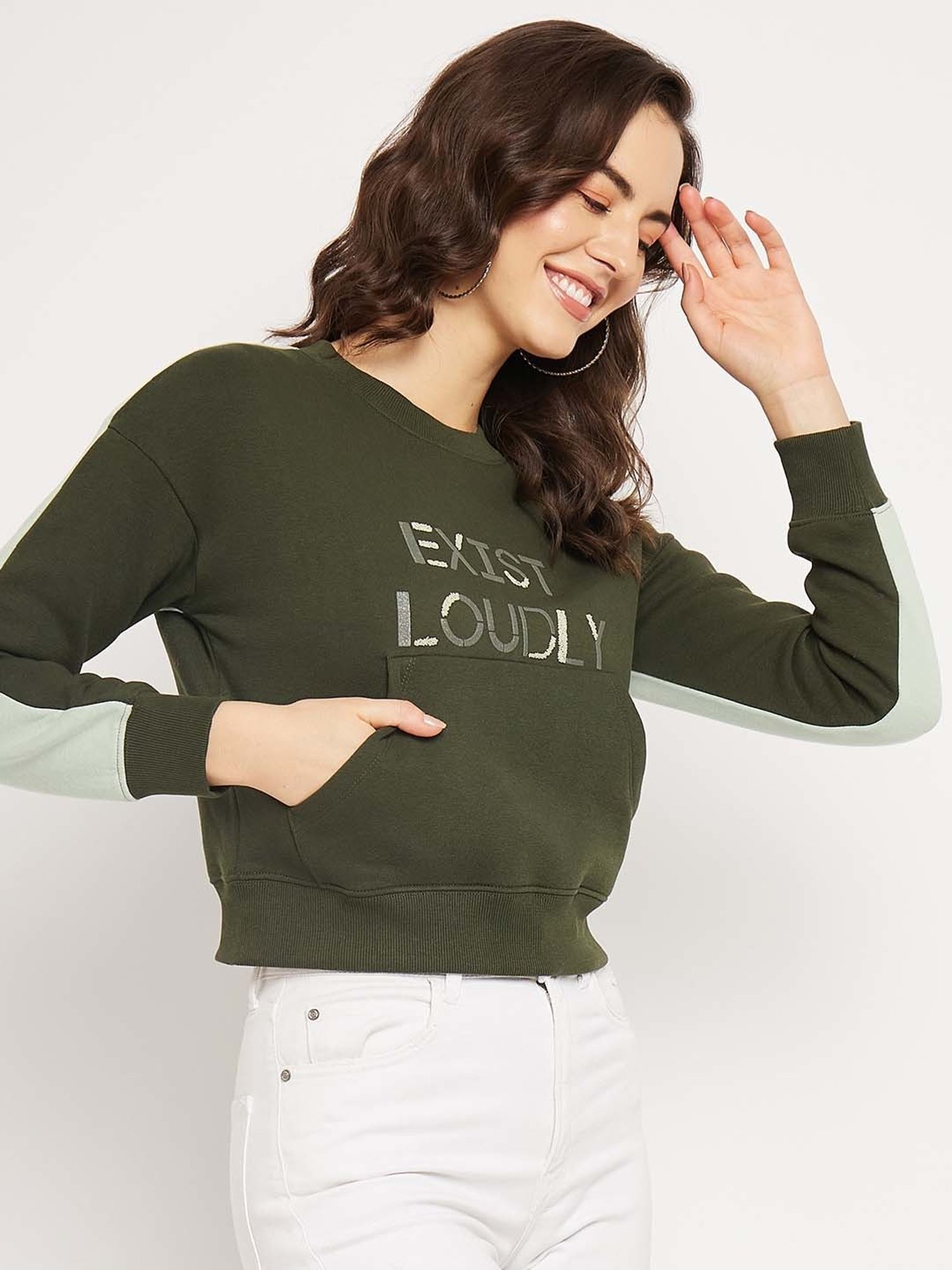 Camla Olive Green Printed Sweatshirt