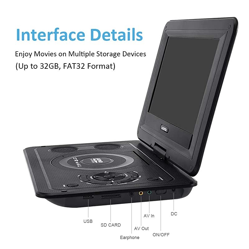 13.9'' Portable DVD Player for Kid, with Swivel Screen, Remote Control, Car Charger, Game Controller, Personal DVD Players with 5 Hour Rechargeable Battery