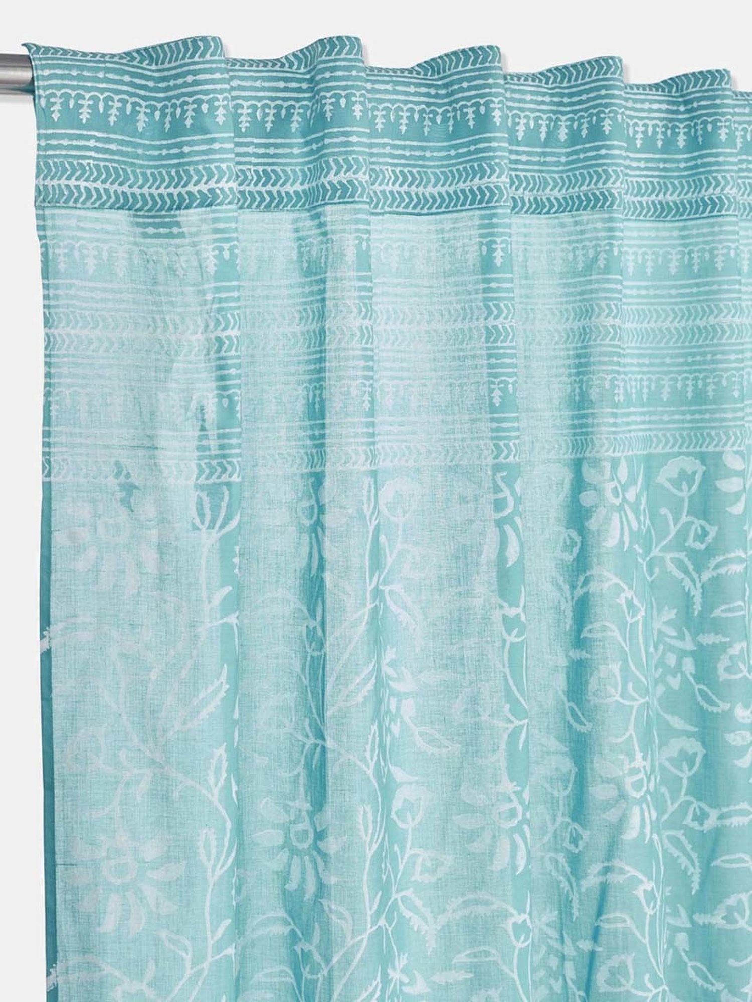 Fabindia Shyla Teal Cotton Blend Curtains