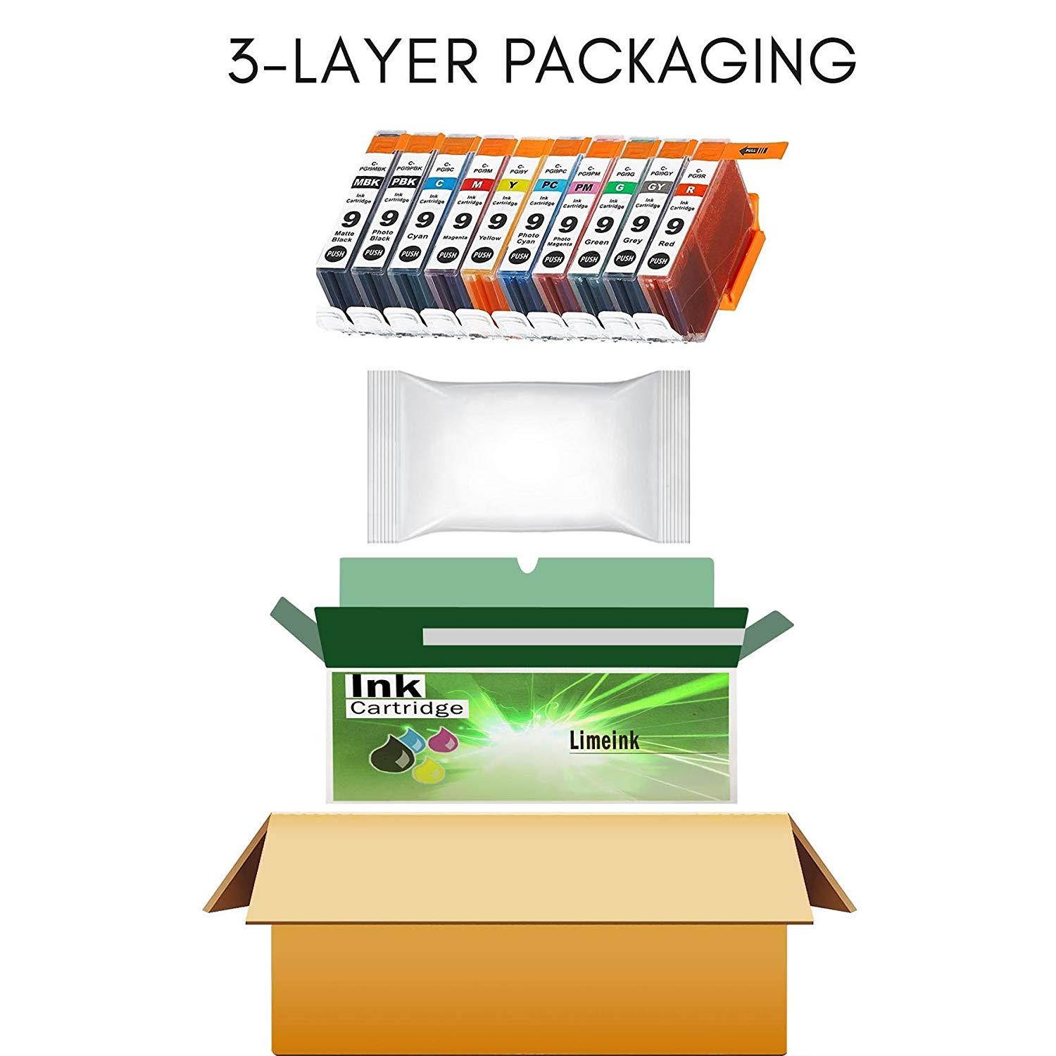 Limeink Compatible Ink Cartridge Replacements for PGI-9 PIXMA Pro 9500 (1 Each of Matte Black/Photo Black/Cyan / Yellow/Magenta / Photo Cyan/Photo Magenta/Green / Gray/Red, 10 Pack) Pixus