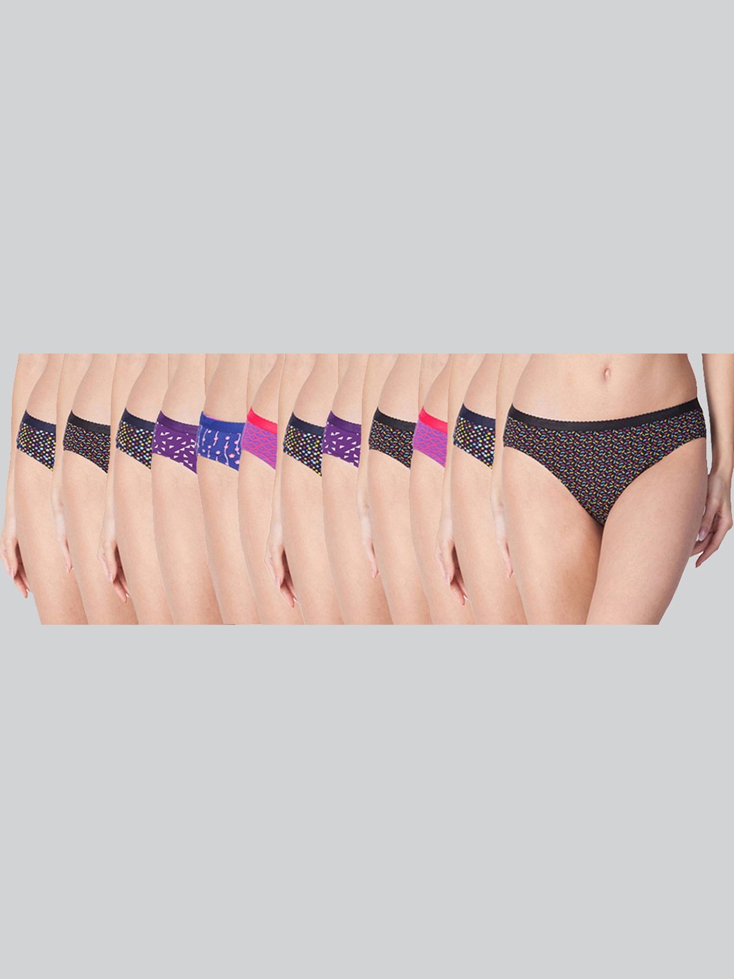 Lyra Assorted Color Cotton Printed Bikini Panties - Pack Of 8