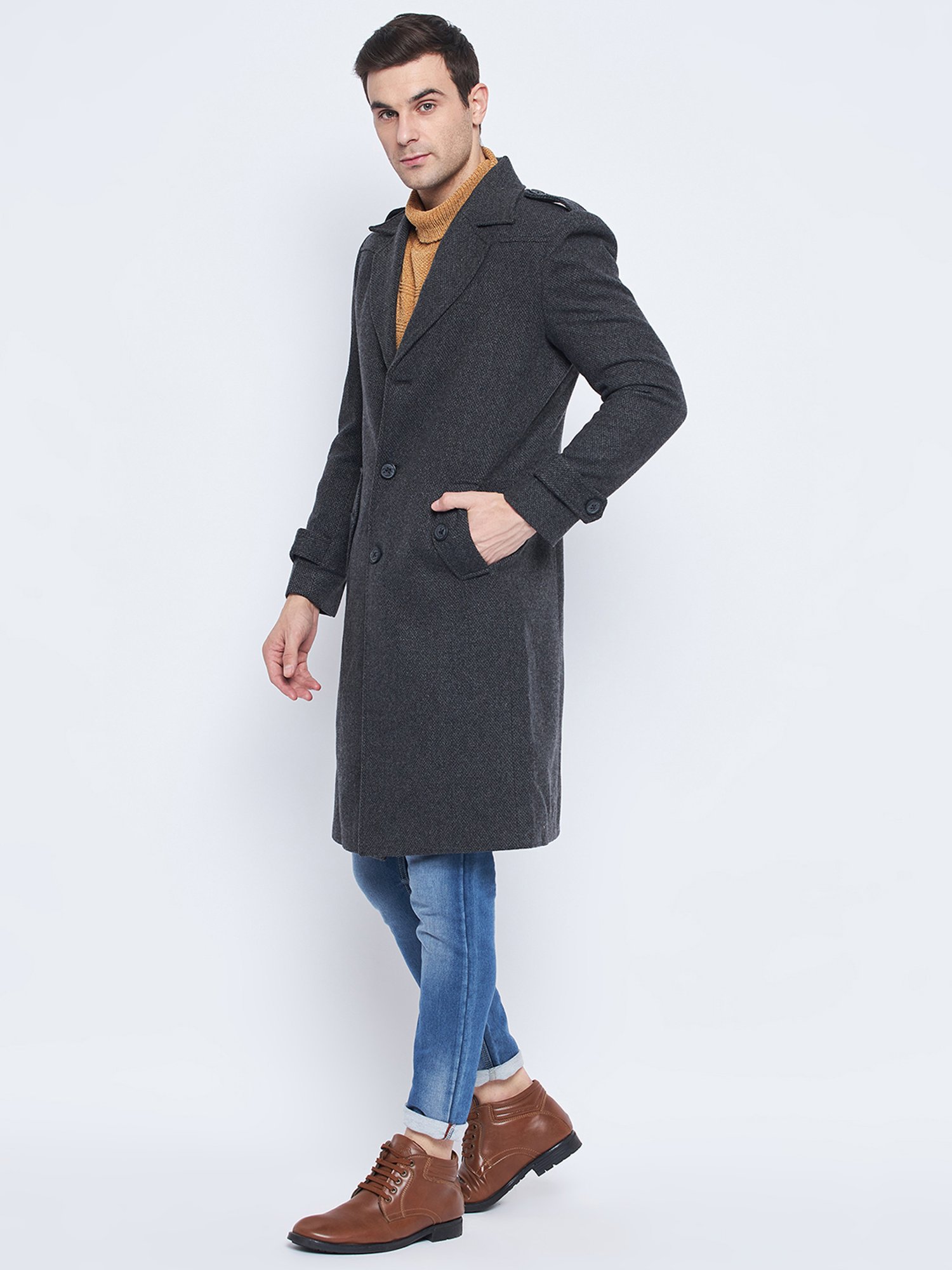 Camla Black Regular Fit Notch Lapel Overcoat