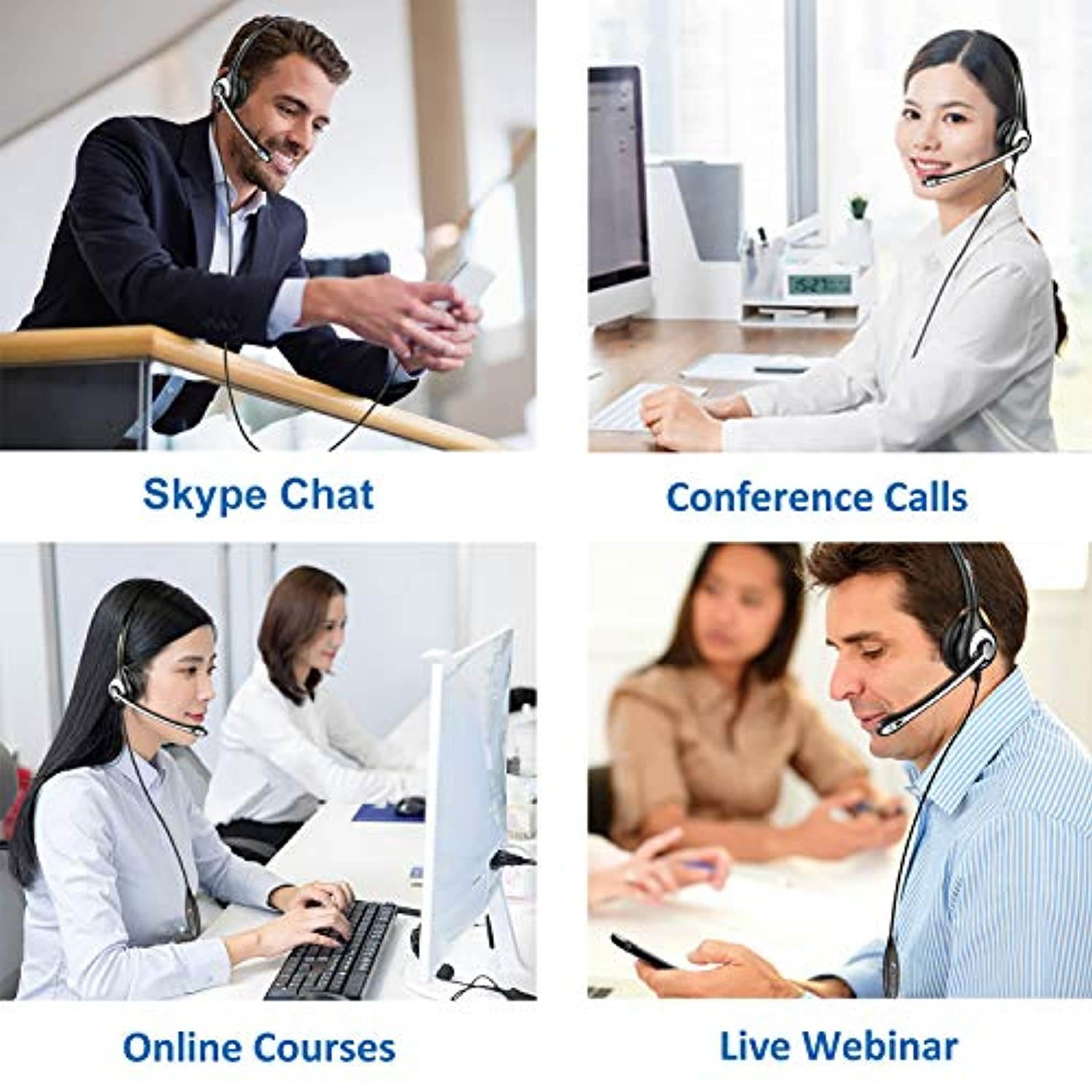 Wantek Cell Phone Headset with Microphone, 3.5mm Computer Headphone for iPhone Samsung PC Tablet, Laptop Headset for Skype Webinar Business Call Center Office, Super Lightweight (V600M1)