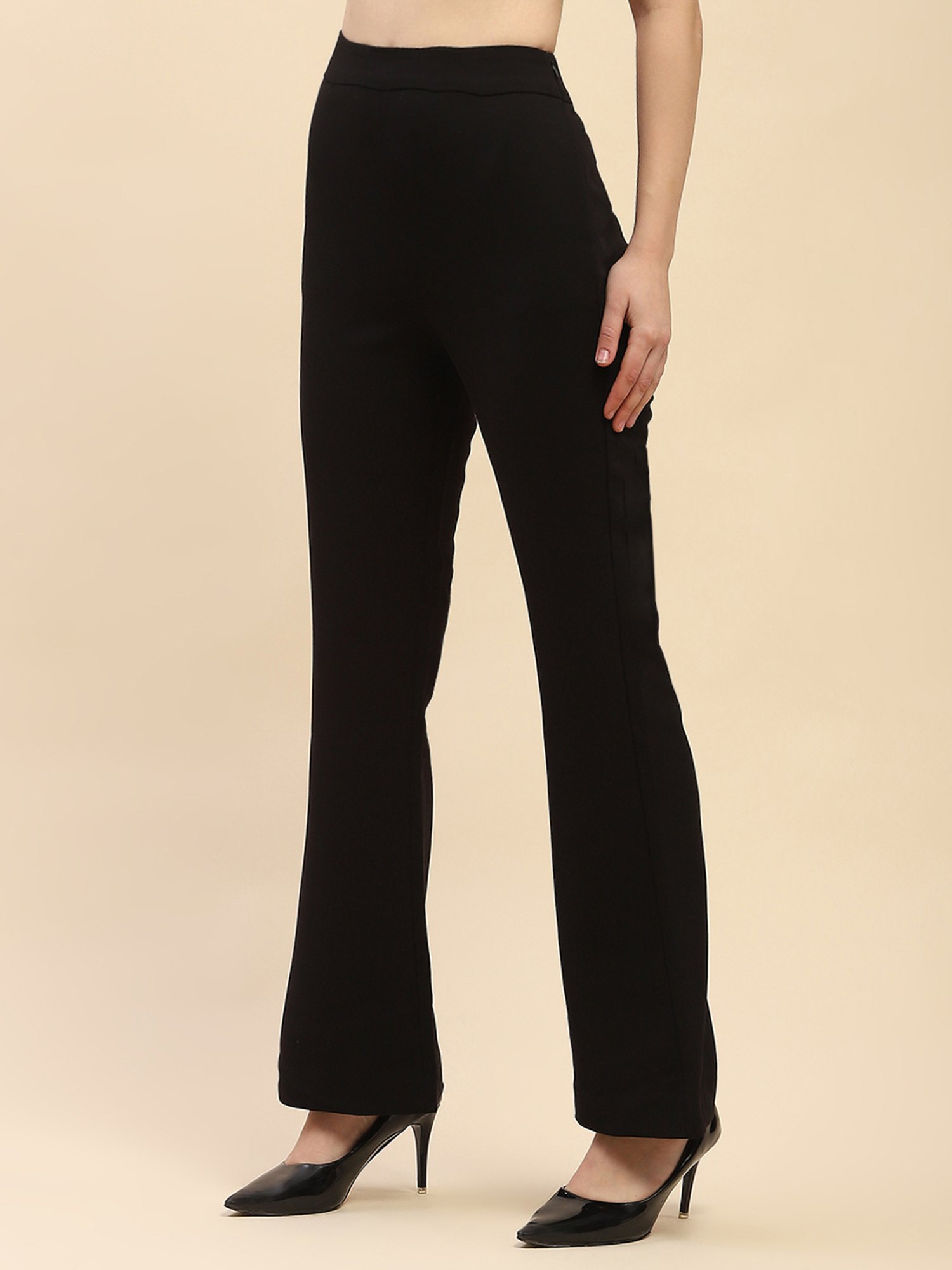 Camla Black Regular Fit Mid Rise Trousers