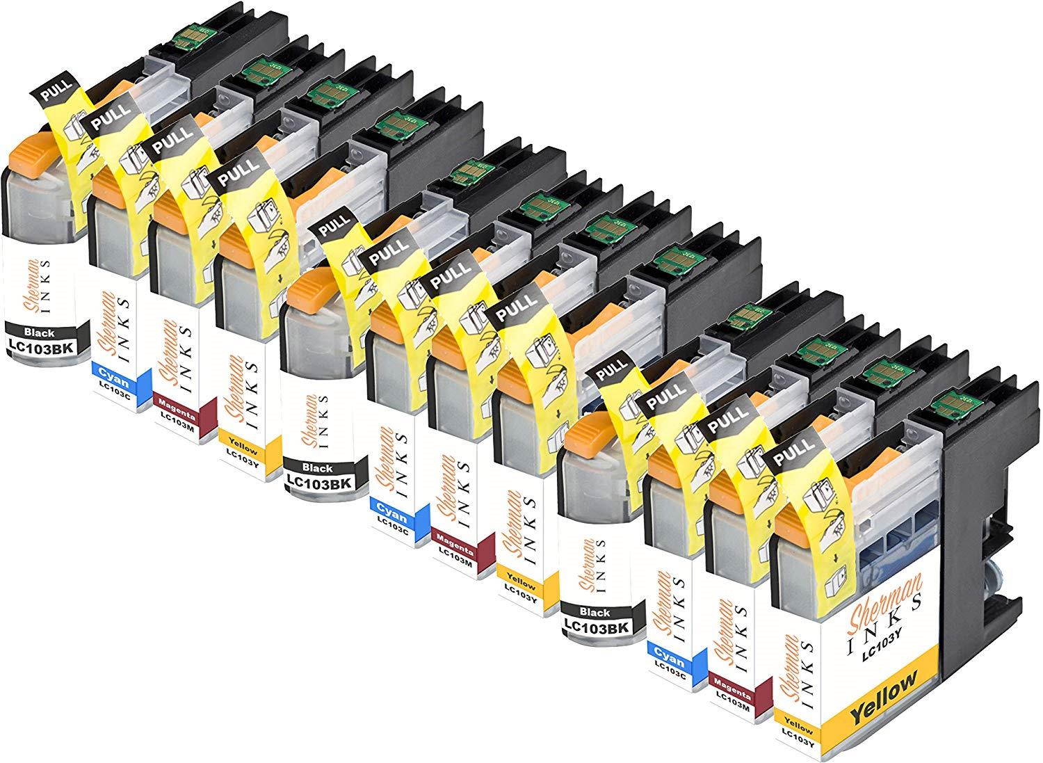 Sherman Replacement Ink Cartridge 12 Pack LC103 for Printer: Brother DCP-J152W MFC J245 J285DW J4310DW J4410DW J450DW J4510DW J4610DW J470DW J4710DW J475DW J650DW J6520DW J6720DW J6920DW J87
