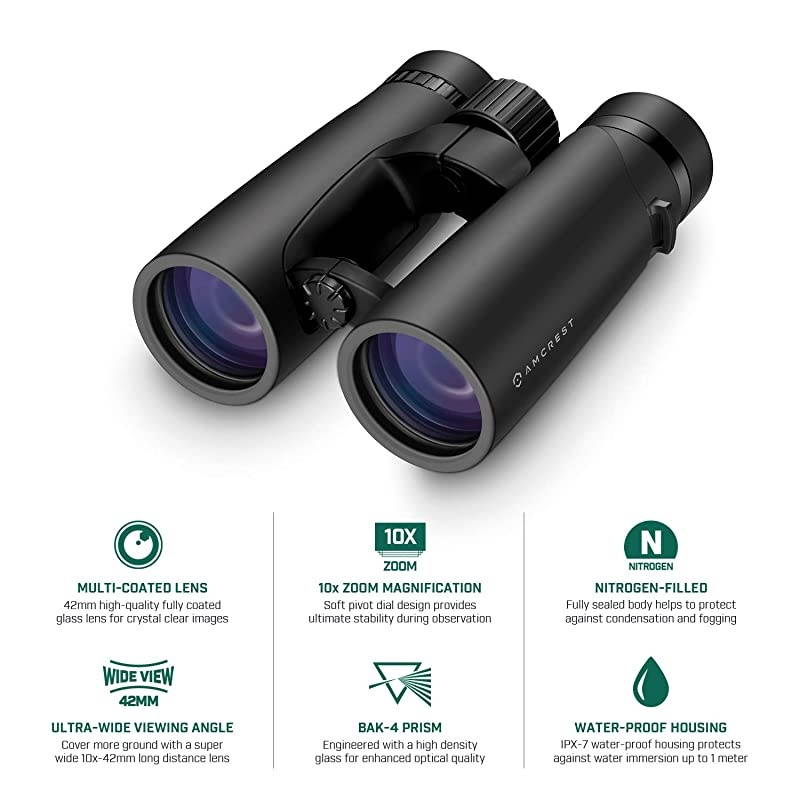 10x42 Roof Prism Binoculars for Adults HD Professional Binoculars for Bird Watching Travel Stargazing Hunting Concerts Sports BAK4 Prisms Smart Phone Adaptor for Photography