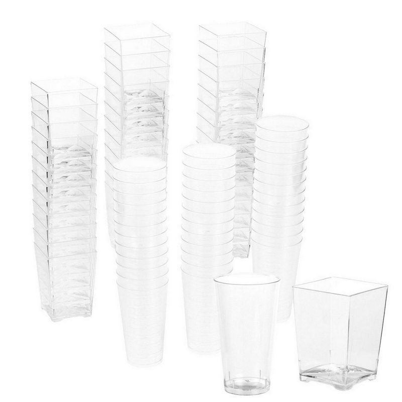 Juvale 72-Piece Set Disposable Clear Plastic 3 Oz Shot Glasses & Square 5 Oz Dessert Appetizer Treat Cups