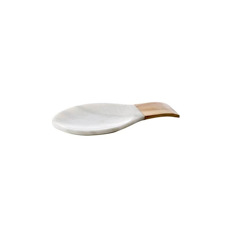 White Marble and Acacia Wood Spoon Rest