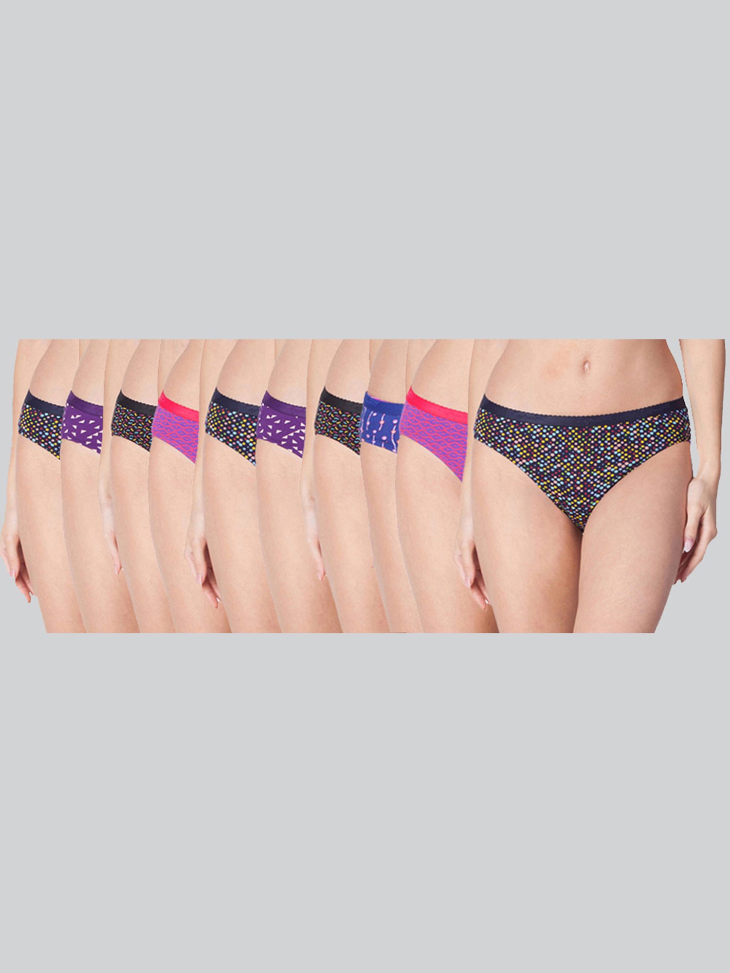Lyra Assorted Color Cotton Printed Bikini Panties - Pack Of 10