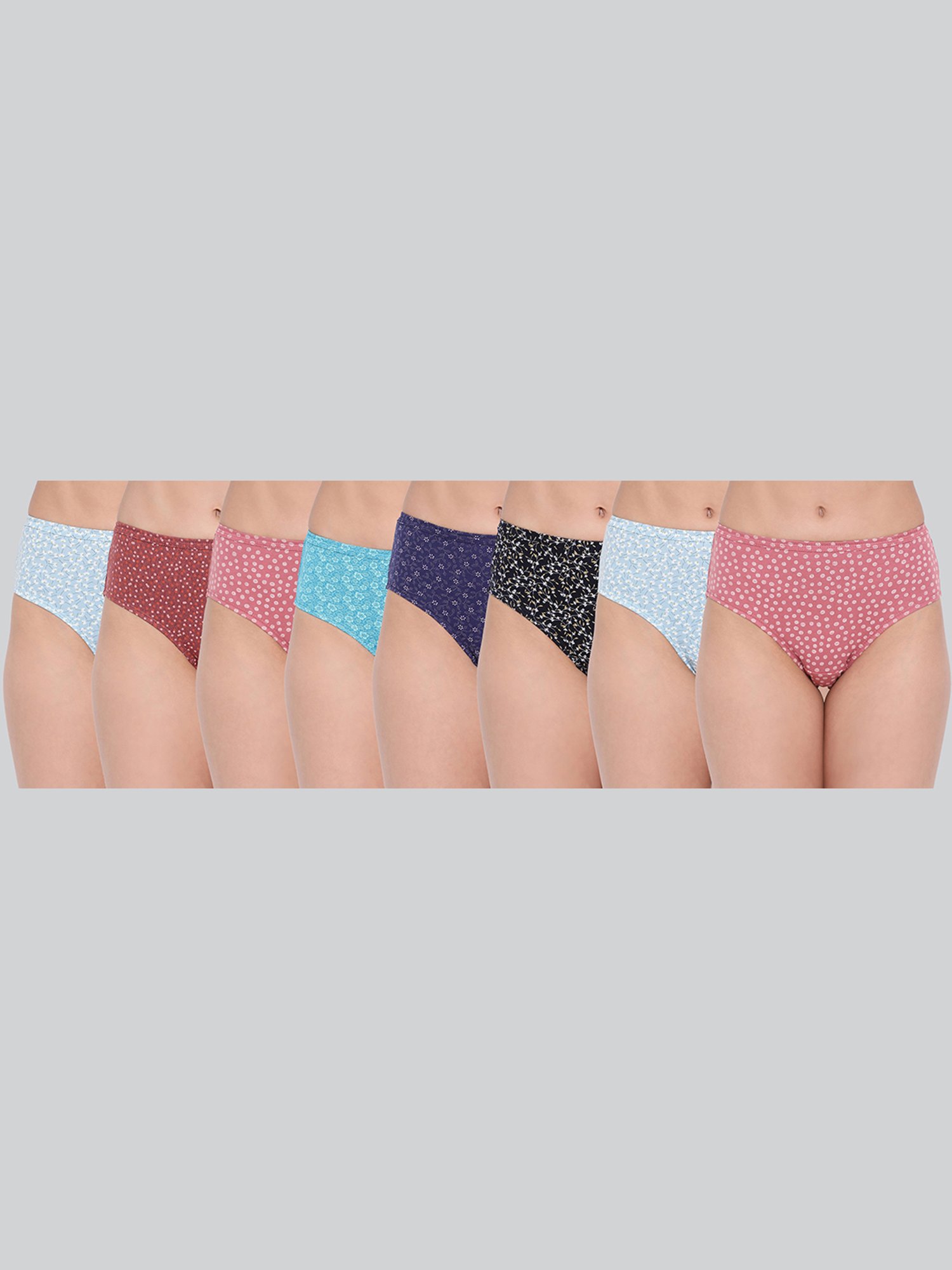 Lyra Assorted Color Cotton Printed Hipster Panties - Pack Of 8