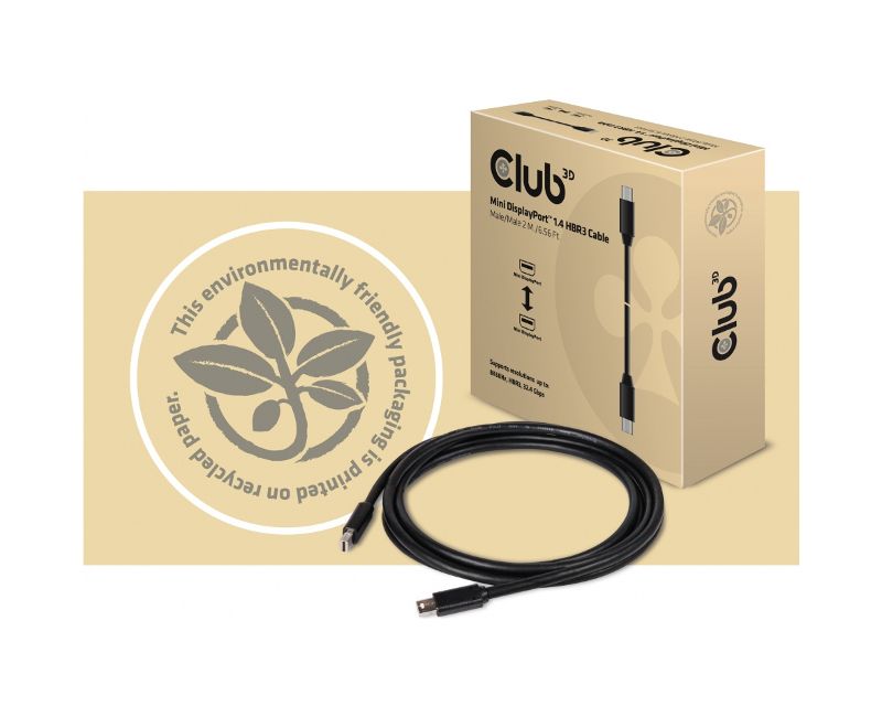 Club 3D MiniDisplayPort 1.4 HBR3 Cable M/M 2m/6.56 Ft. - 6.56 ft Mini DisplayPort A/V Cable for Audio/Video Device, Gaming Computer, Monitor, Notebook