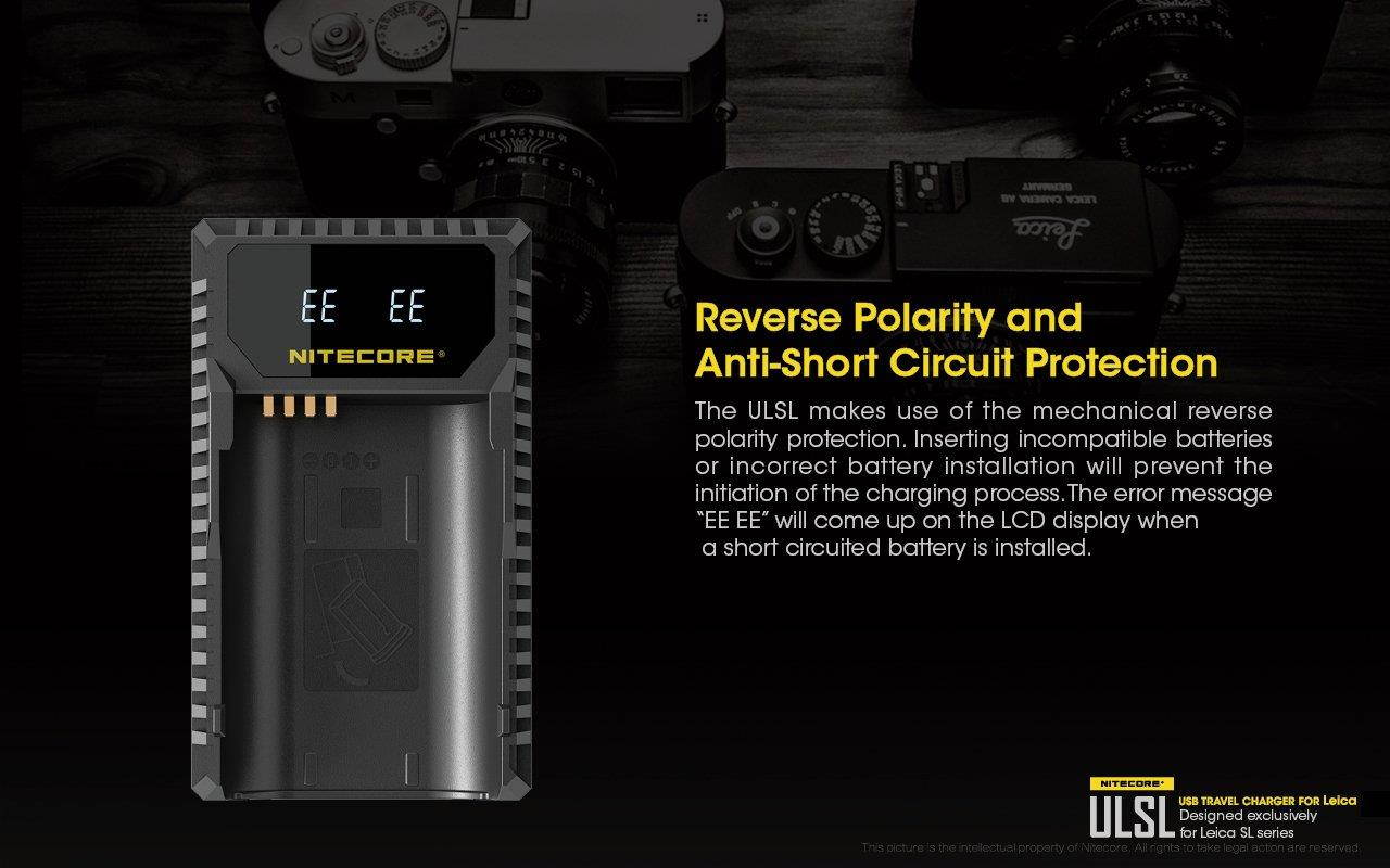 Nitecore ULSL USB Travel Charger for Leica BP-SCL4 Batteries with Lumen Tactical LED Keychain Flashlight - Compatible with Leica SL Typ 601 Series Camera