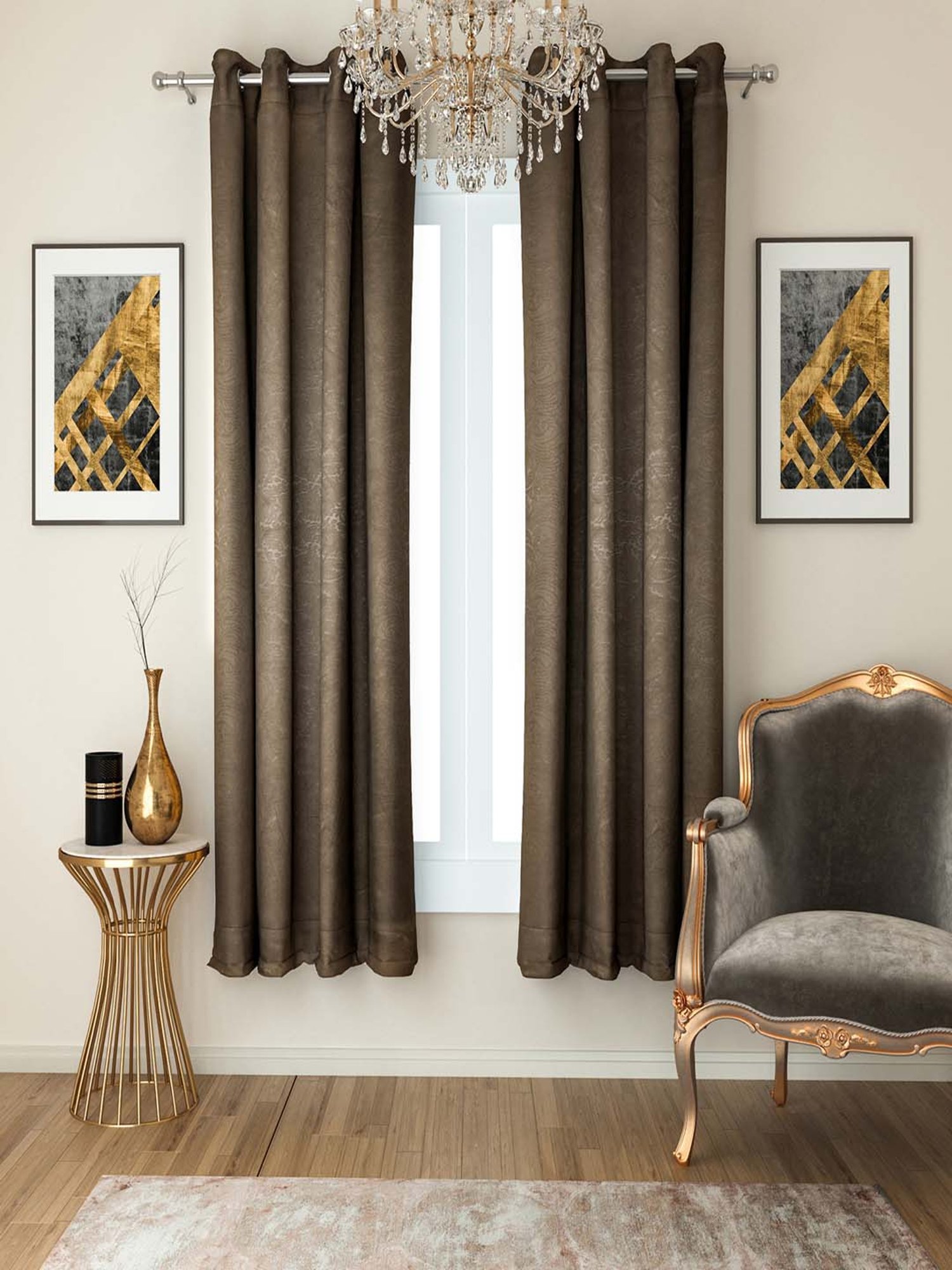 Swayam Brown Paisley J&B Blackout Eyelet Door Curtain - Single Piece (7 Ft)