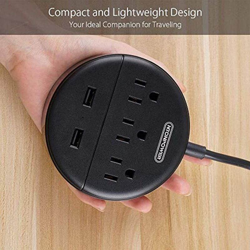 NTONPOWER Power Strip with USB Bundle, 3 Outlets and 4 Outlets 2 USB Compact Power Strip with 5 ft Extension Cord, Right Angle Flat Plug, Wall Mount for Office, Home, Nightstand, Dorm, Black