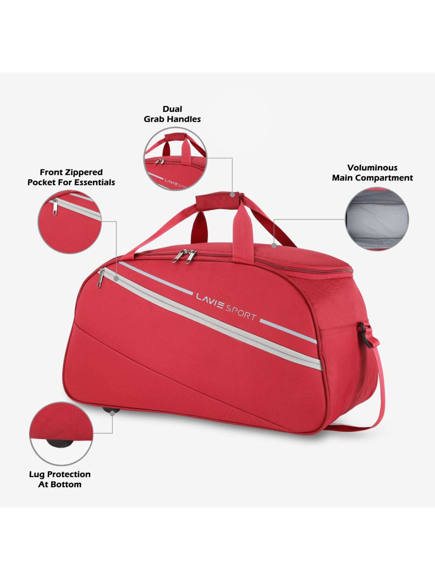 Lavie Sport Strato Medium 55 cms Duffle Bag  |  Duffle (Red)