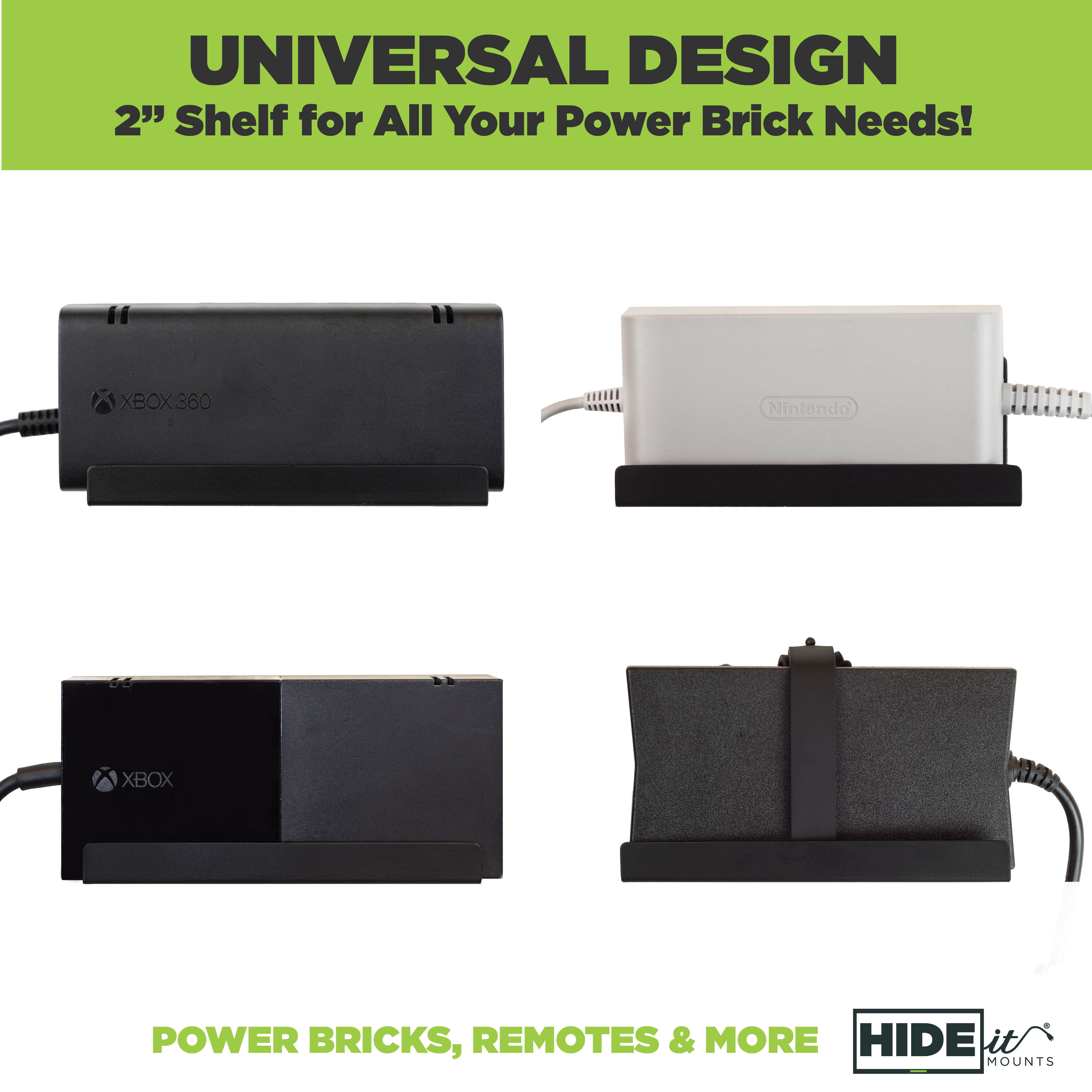 HIDEit Power Brick Mount - Universal Wall Mount for Power Supplies - Made in the USA