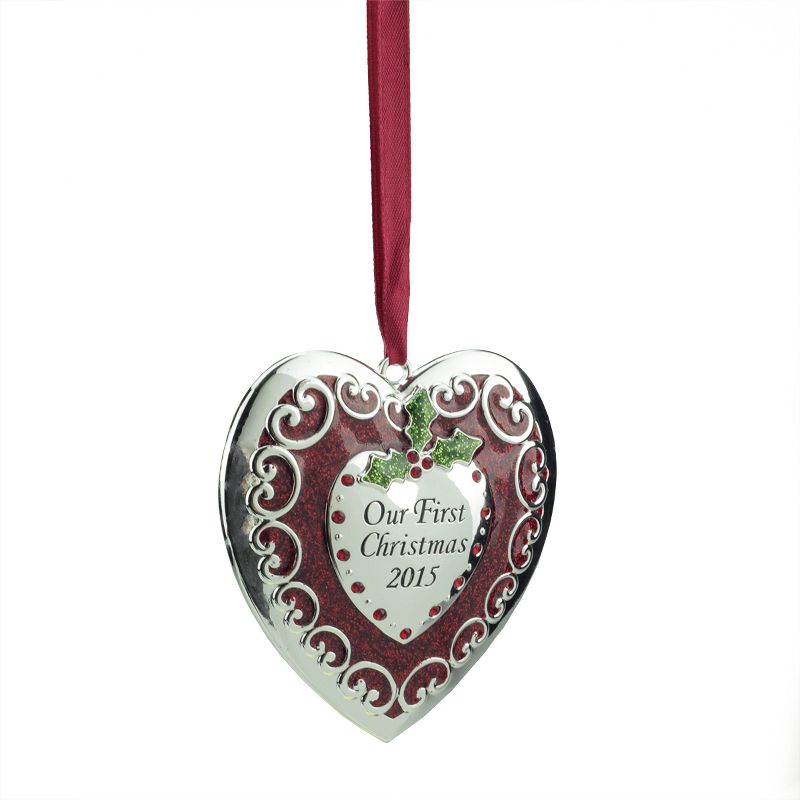 Northlight 3.25" "Our First Christmas 2015" Heart with European Crystals Christmas Ornaments - Regal Silver/Red