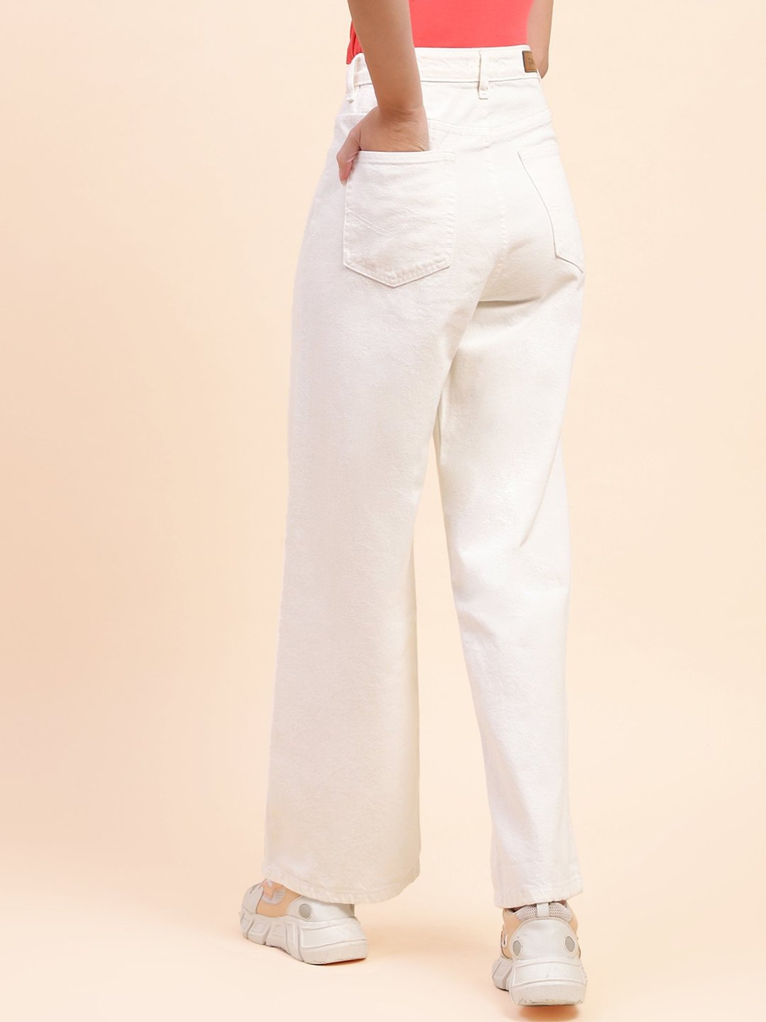Camla White Cotton Regular Fit Mid Rise Jeans