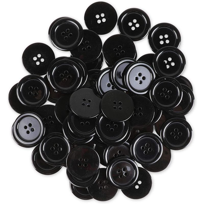 200 Pieces 1" Round Black Resin Buttons with Plastic Storage Box for DIY Crafts, Sewing and Garment Repair
