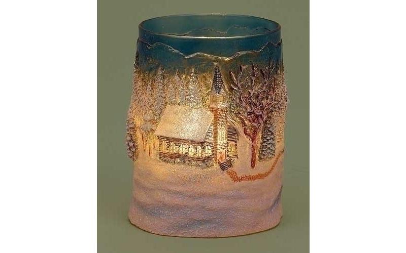 Roman 5" Religious Winter Church Textured Glass Votive Christmas Candle Holder
