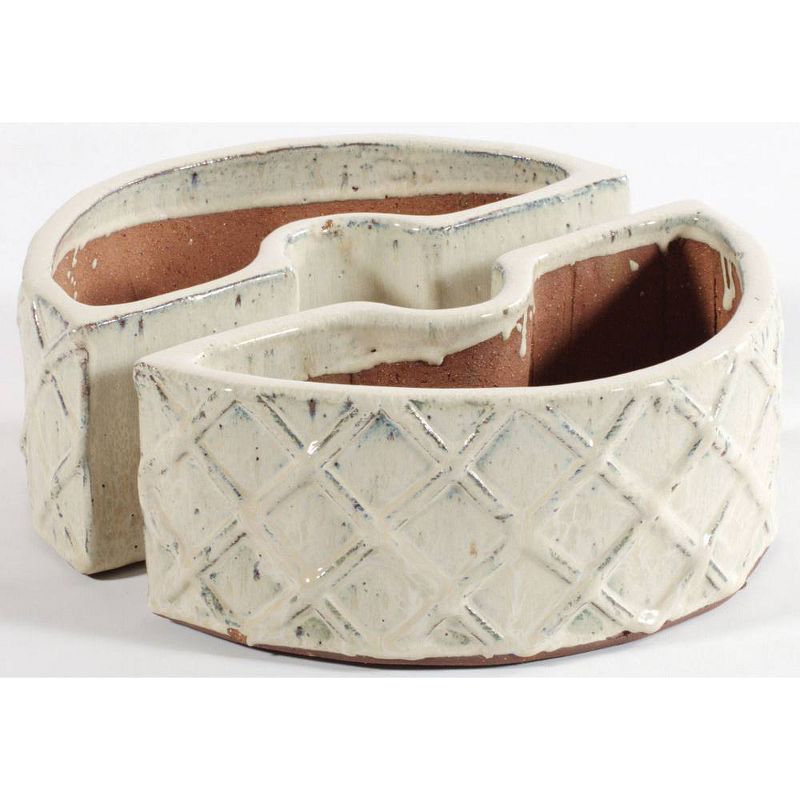 Handmade Glazed Ceramic Trellis Umbrella Half Moon Shaped Planter Off-White - Alfresco Home LLC