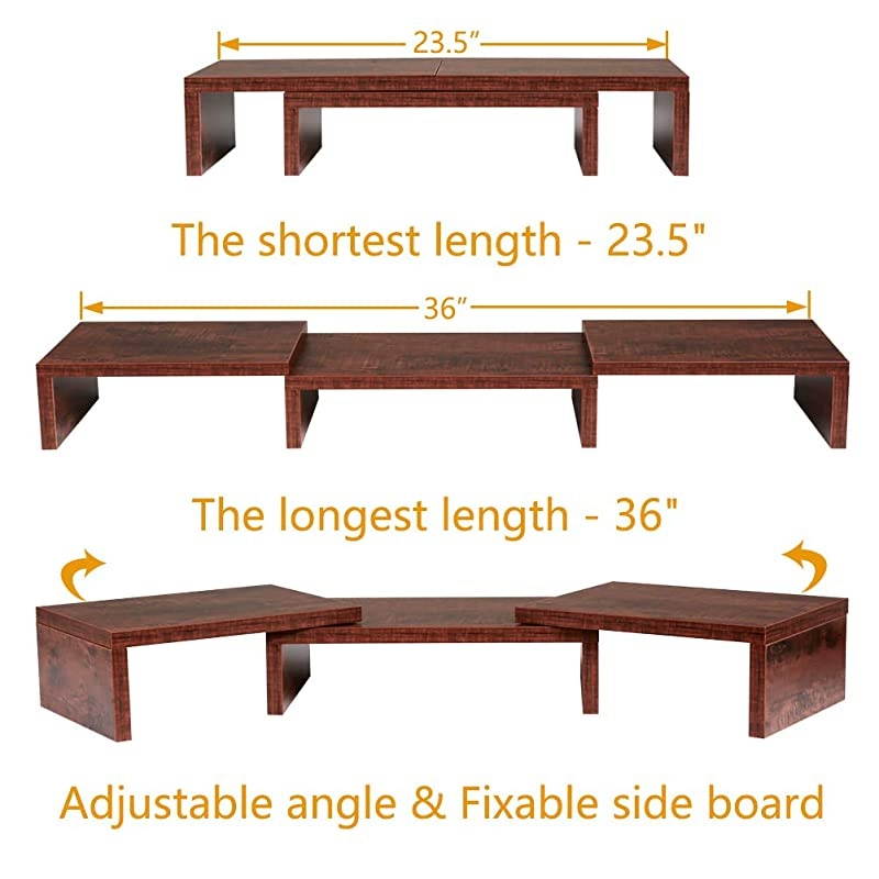 Monitor Stand Riser, Adjustable Screen Stand for Laptop Computer/TV/PC, Multifunctional Desktop Organizer - Walnut Brown