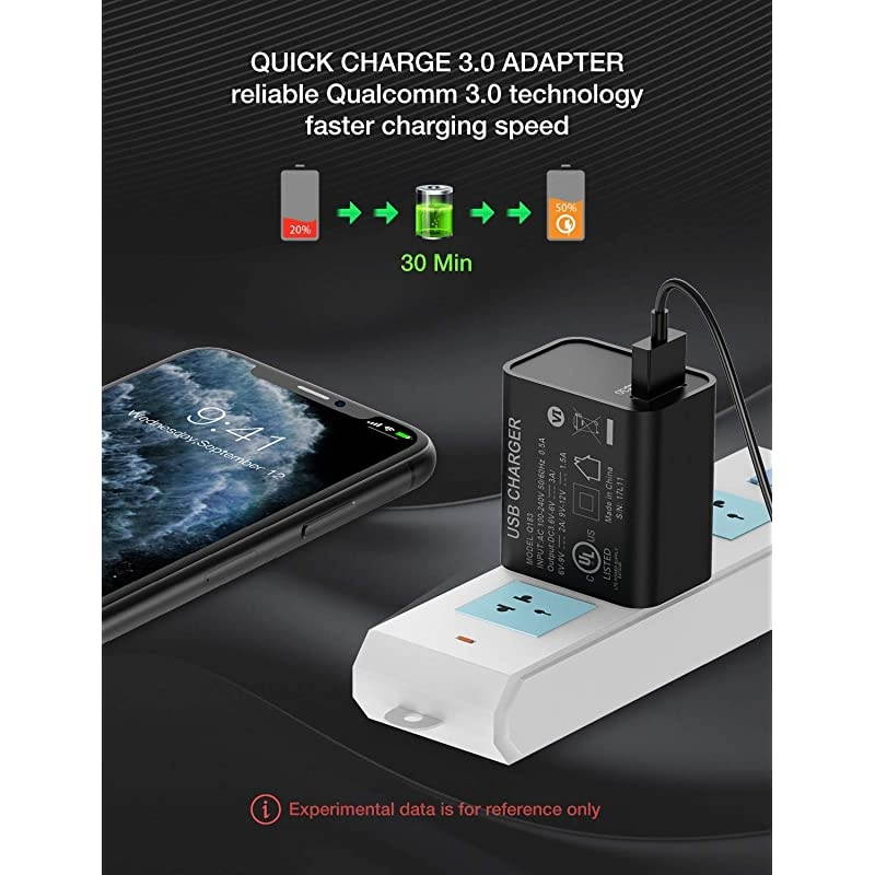 Quick Charge 30 Adapter  18W Quick USB Wall Charger for Wireless Charger Charging Adapter for iPhone 1212 Mini12 ProMax11 Pro MaxXS XRX88PiPad Galaxy S20S10S9Note10 and MoreBlack