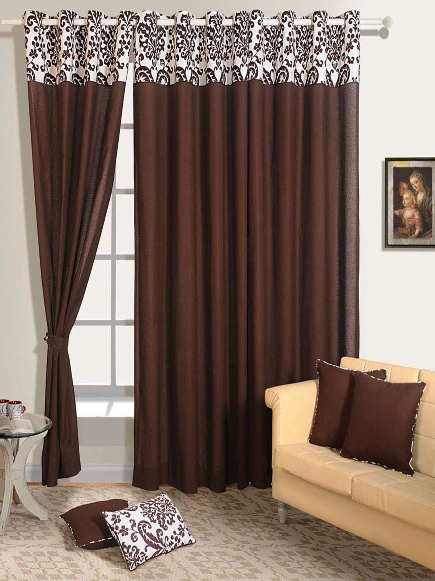 Swayam Brown Eyelet Door Curtain - Single Piece (7 Ft)