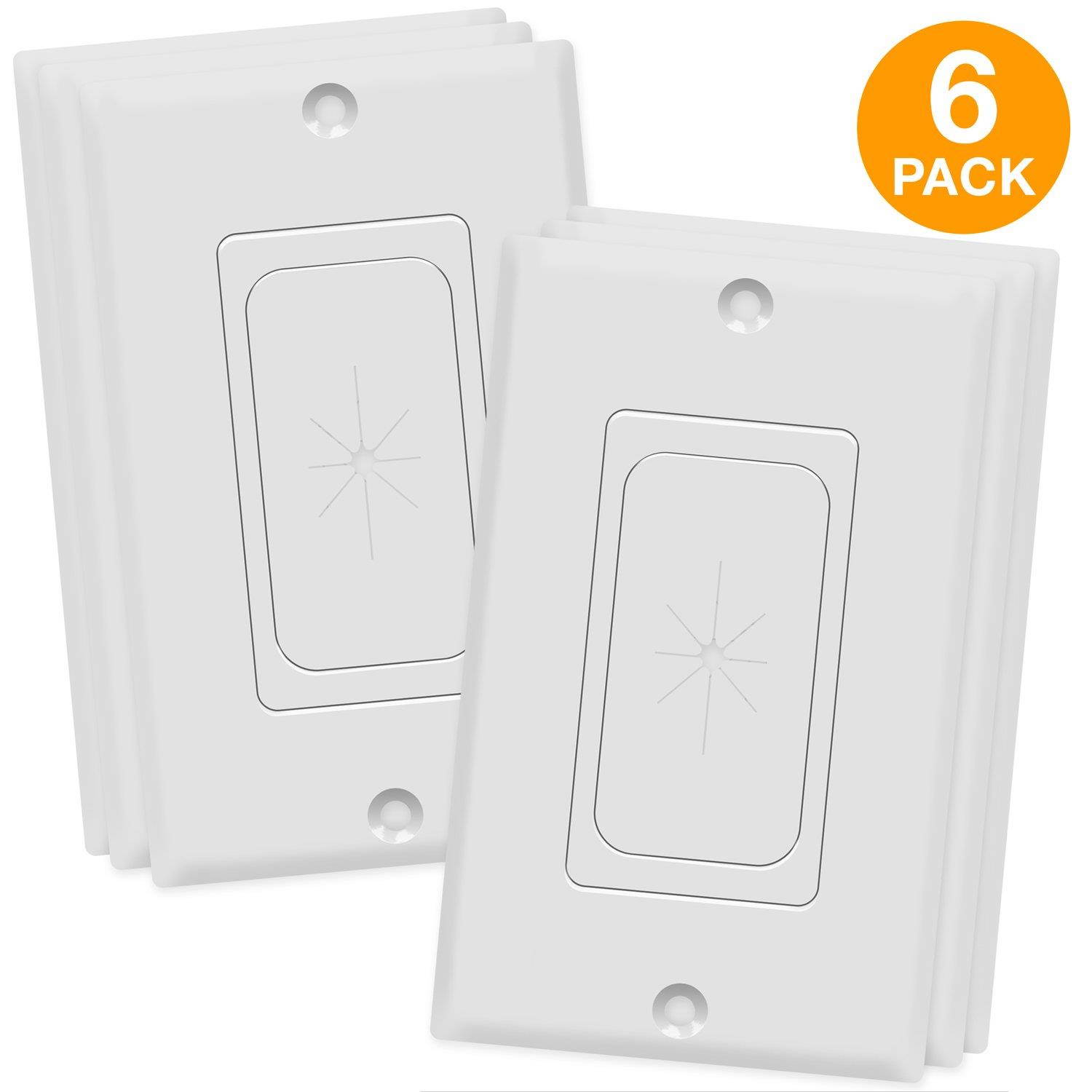 TOPGREENER Flexible Rubber Grommet Opening Multimedia Cable Pass-Through Insert with Decorator Wall Plate for Low-Voltage Cords, Standard Size 1-Gang, White (6 Pack) TG8901-6PC
