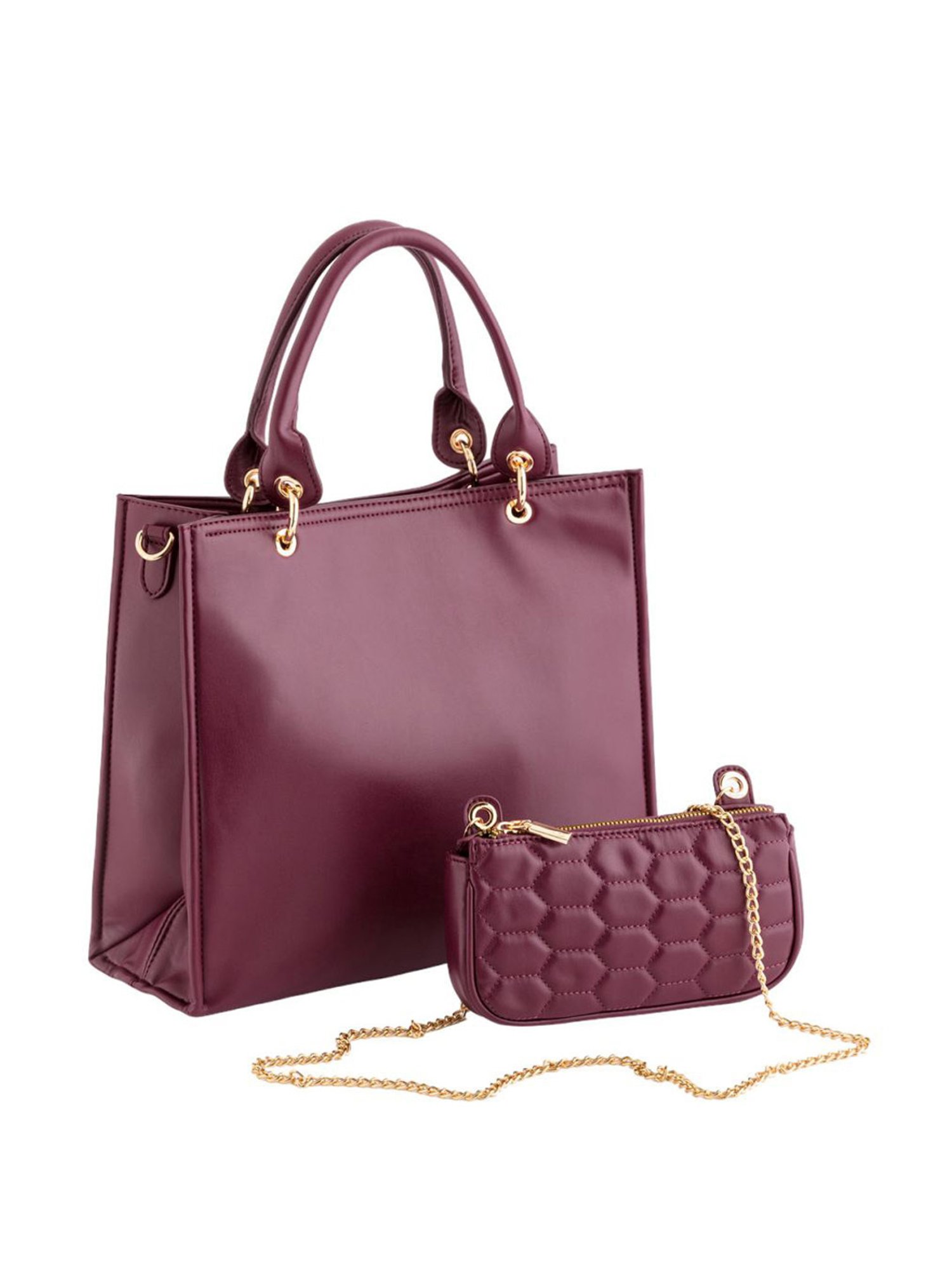Carpisa Artemisia Plum Faux Leather Solid Handbag with Pouch