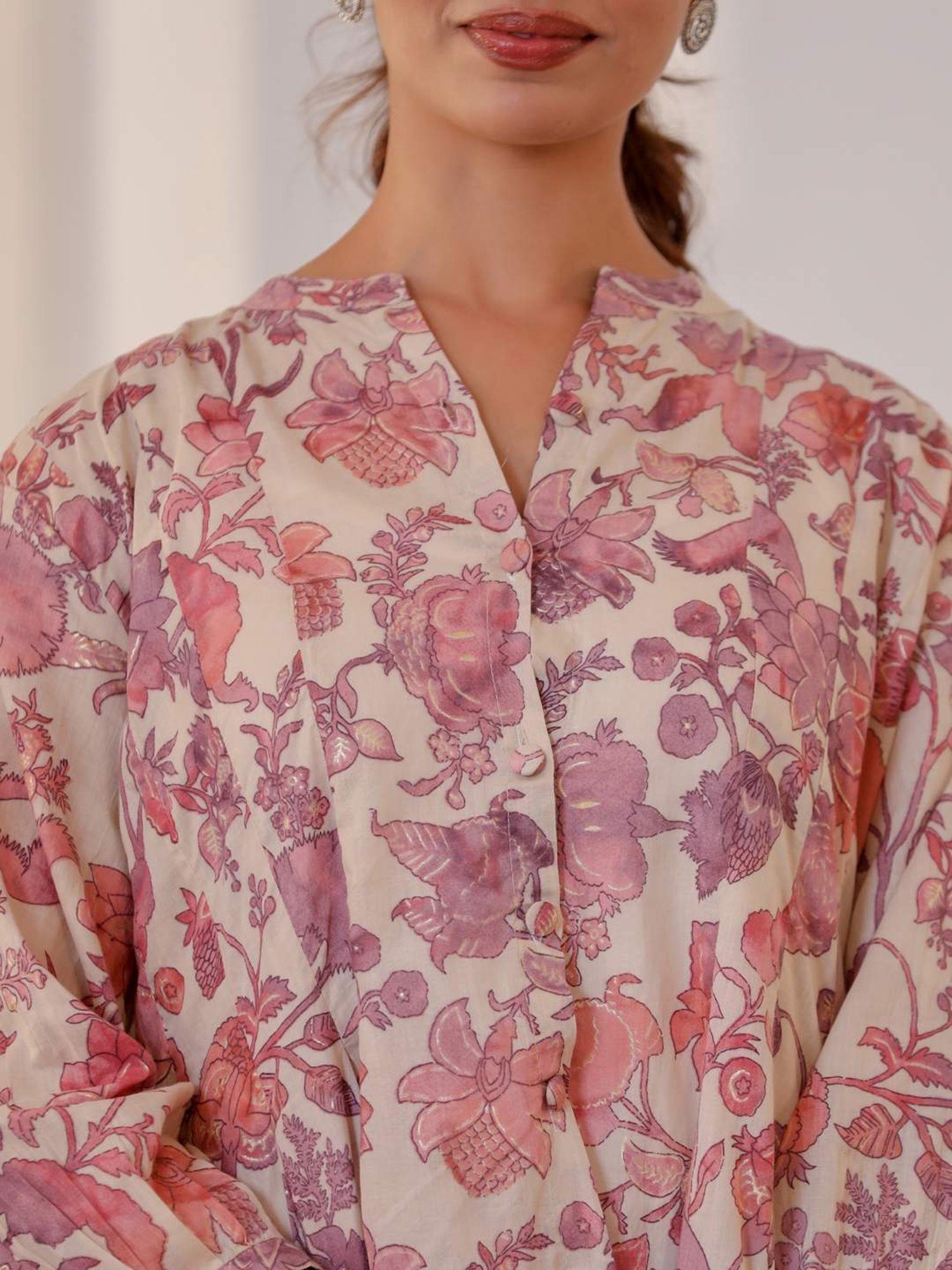 READIPRINT FASHIONS White Cotton Floral Print Top Pant Set