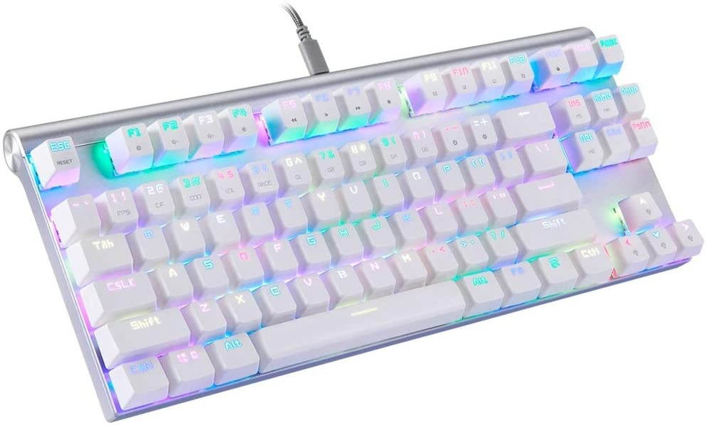Wired Mechanical Gaming Keyboard, Metal 87 Keys RGB Blue Red Switch LED Backlit klavye for Gamer Computer Overwatch Dota (Color : Red White)