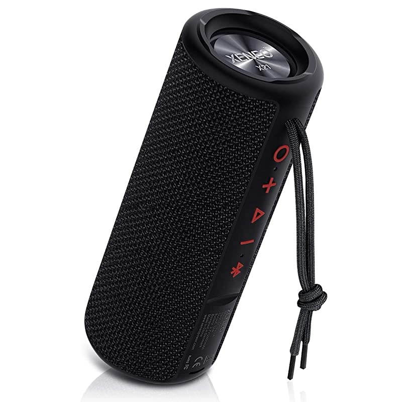 X21 Portable Outdoor Wireless Bluetooth Speaker Waterproof with FM Radio Micro SD Card Slot AUX TWS for Shower Hard Travel Case Included