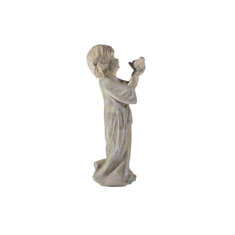 26&#34; Resin Indoor/Outdoor Child Holding Bird Garden Statue Gray - Alfresco Home LLC