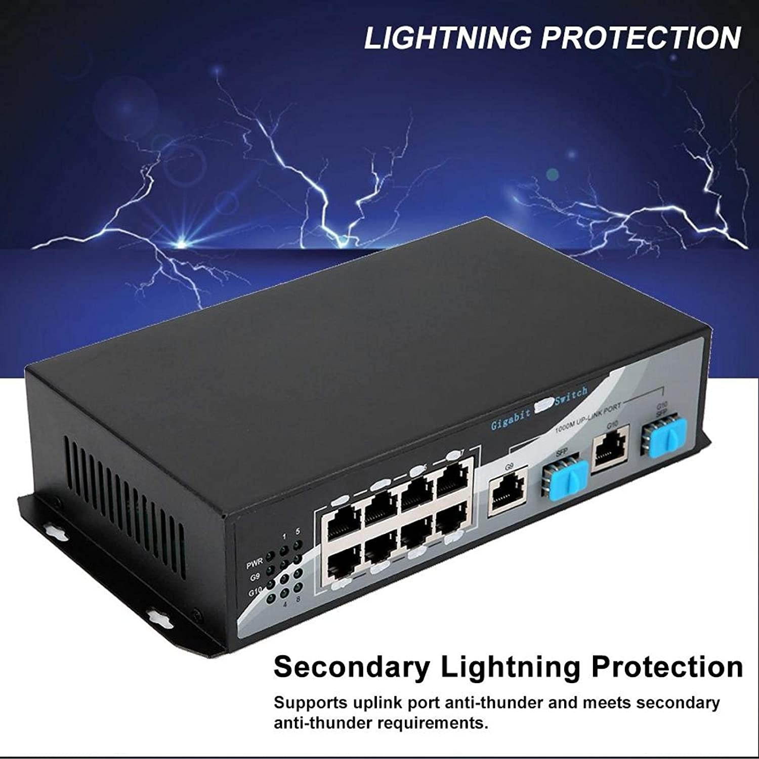 01 8-Port Ethernet Switch, 10/100/1000Mbps Plug and Play Portable 12V 2A Power Supply Switch Optical Converter, for Simple Settings Uplink Port Anti-Thunder