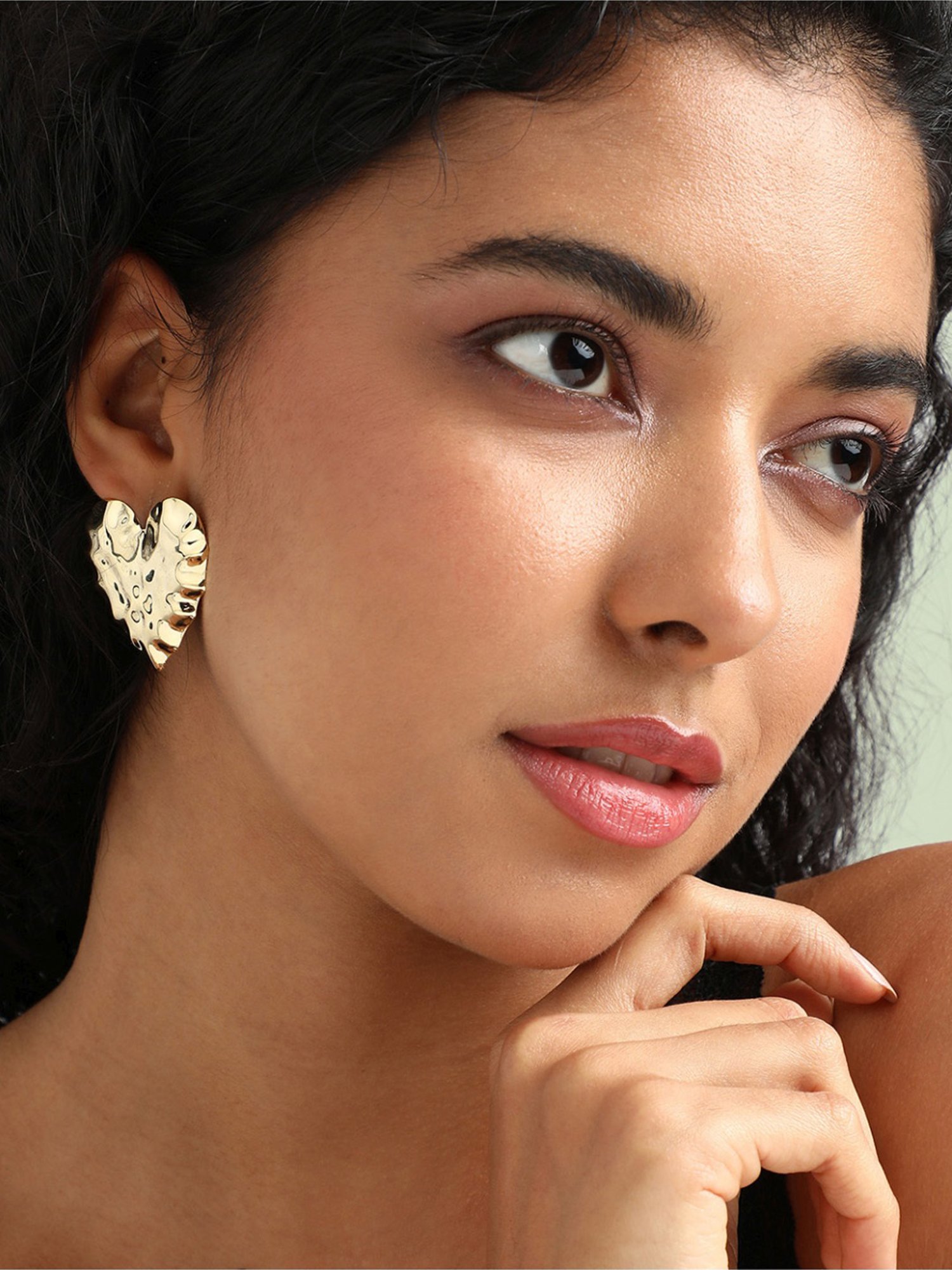 Sohi Dented Textured Heart Golden Stud Earrings for Women & Girls