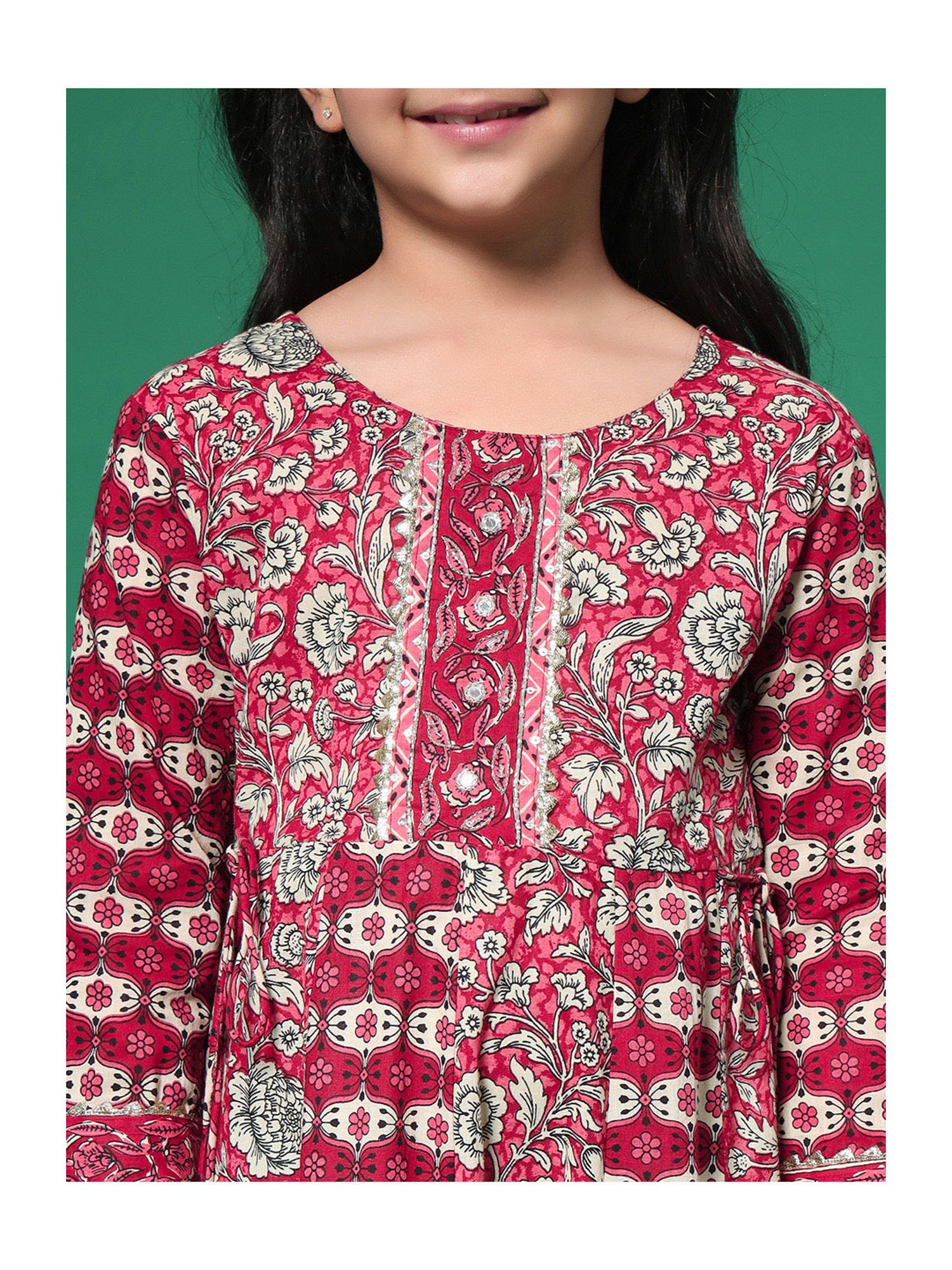 READIPRINT FASHIONS Kids Pink & White Printed Anarkali Dress